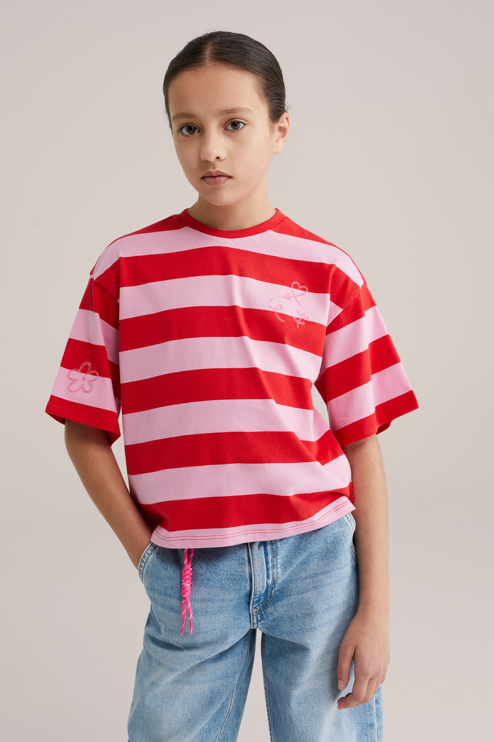 Meisjes oversized gestreept T-shirt