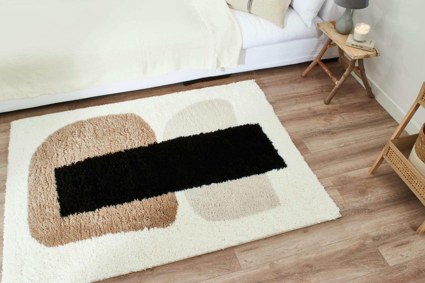 KARENA - Tapis salon moderne avec motif graphique beige, gris et noir-120x160