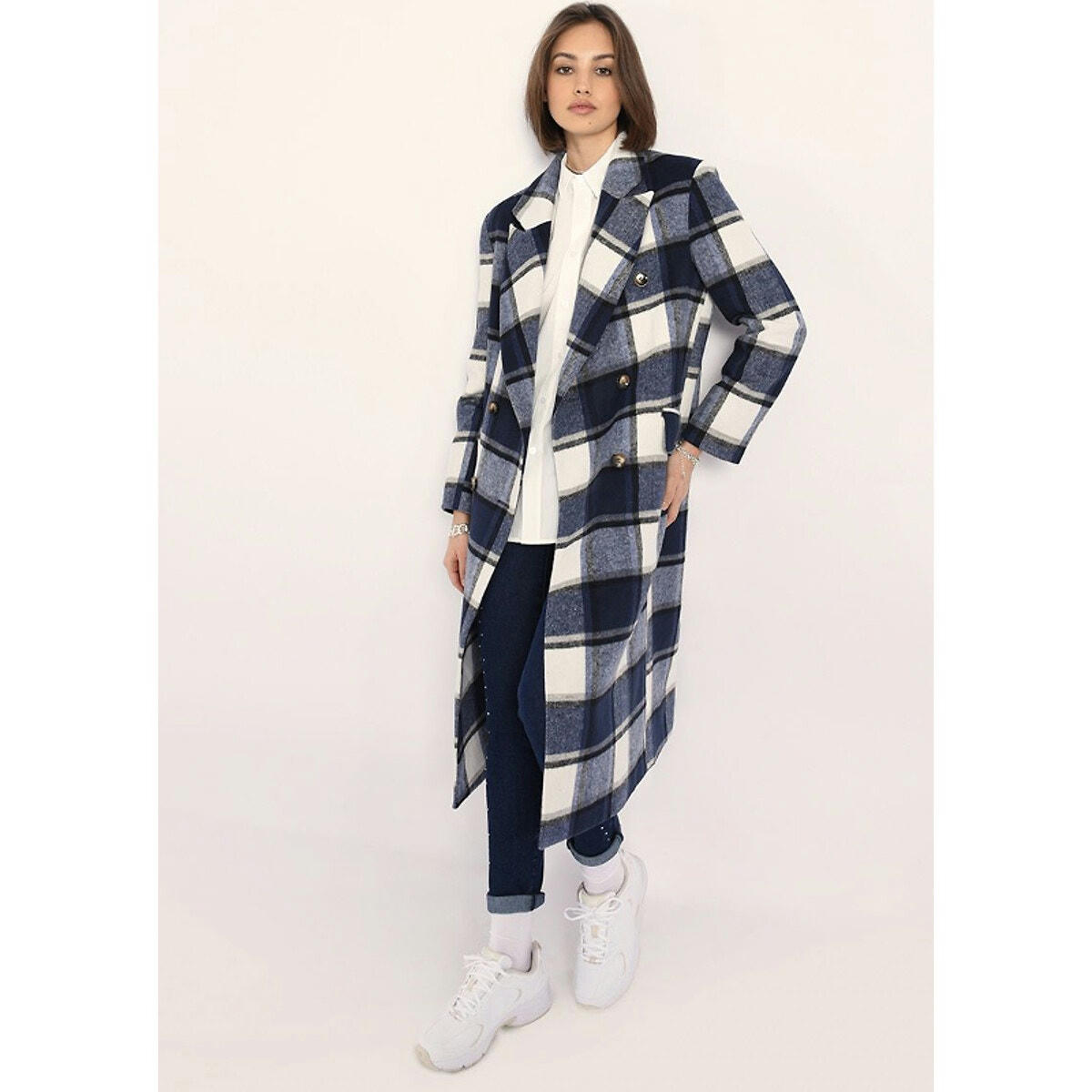Manteau  long boutonné gros carreaux