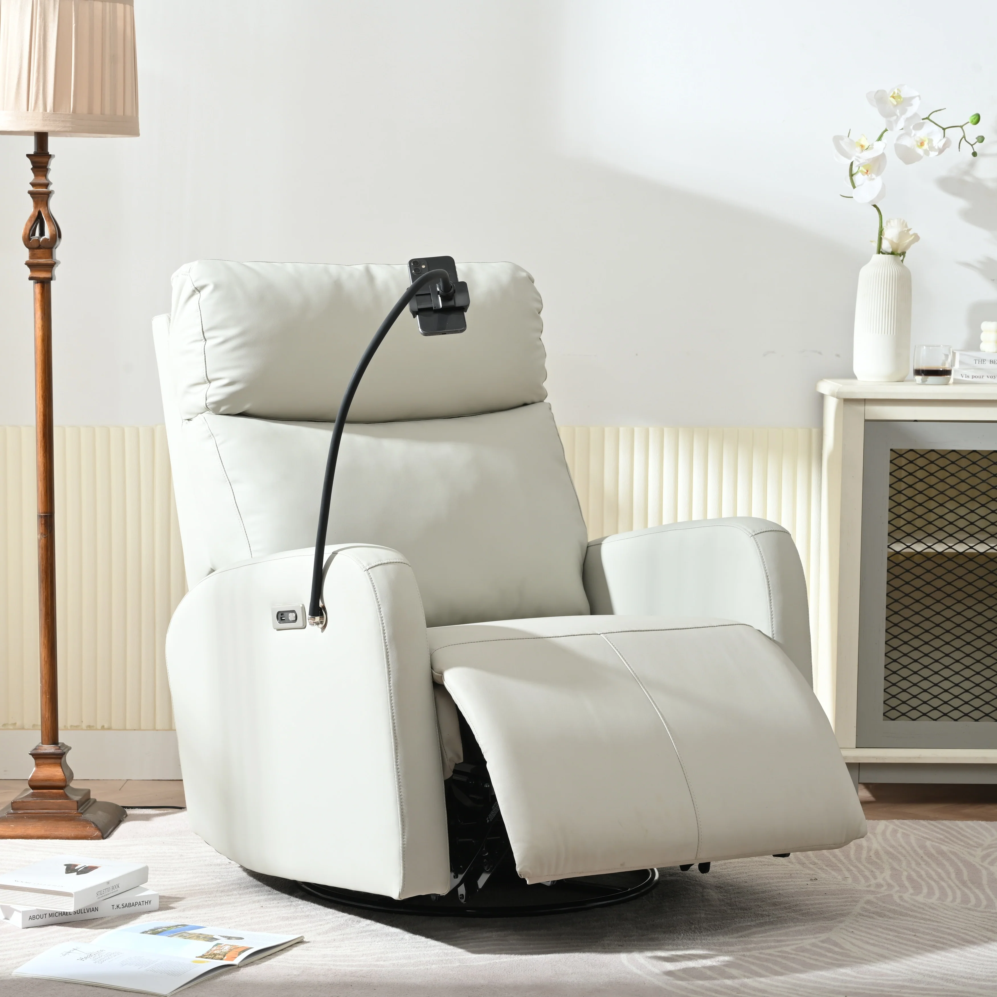 Electric Reclining Glider Chair with 270° Swivel, Adjustable Footrest, USB & Type-C Charging Ports for Nursery and Living Room