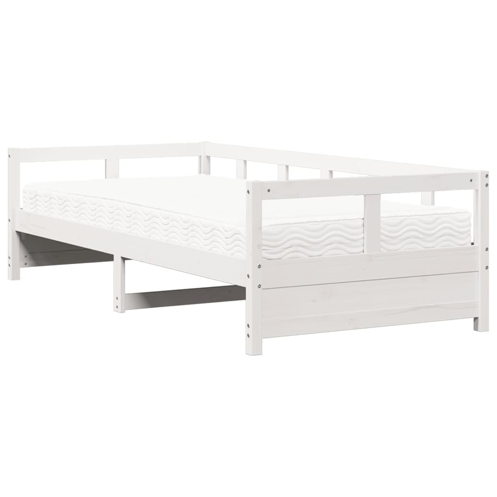 Łóżko dzienne z materacem białe 80x200 cm drewno sosnowe