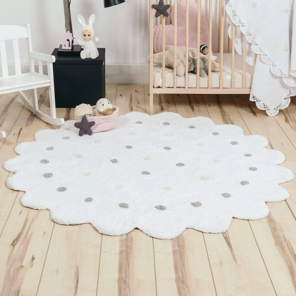 GALETTE - Tapis géométrique enfant en coton blanc Ø 140