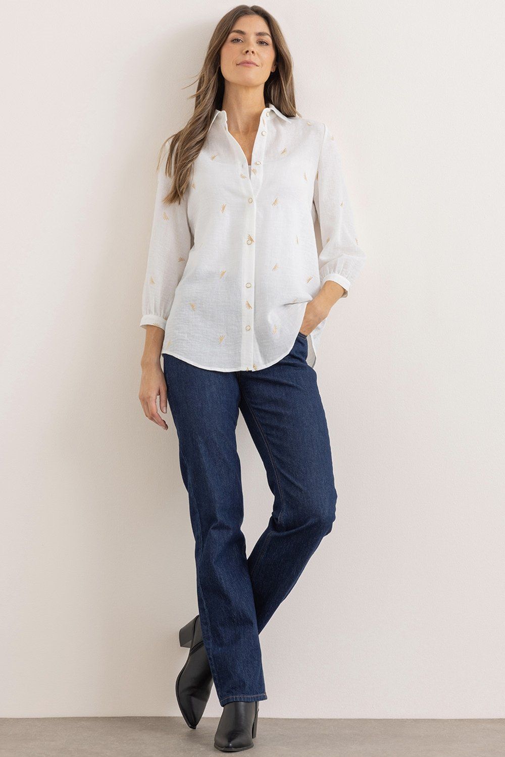 Klass. Embroidered Linen Look Blouse