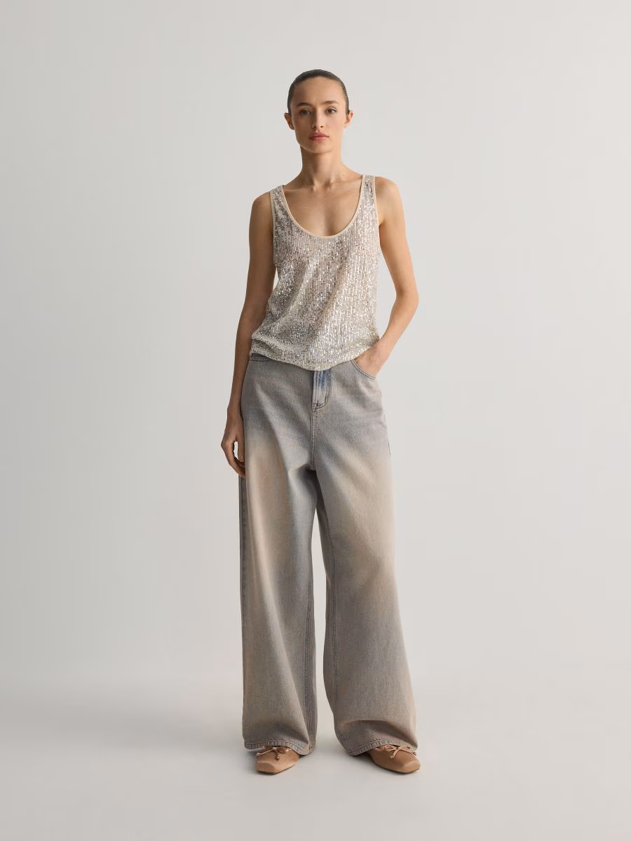 Wide Leg Jeans With Acid Wash Effect