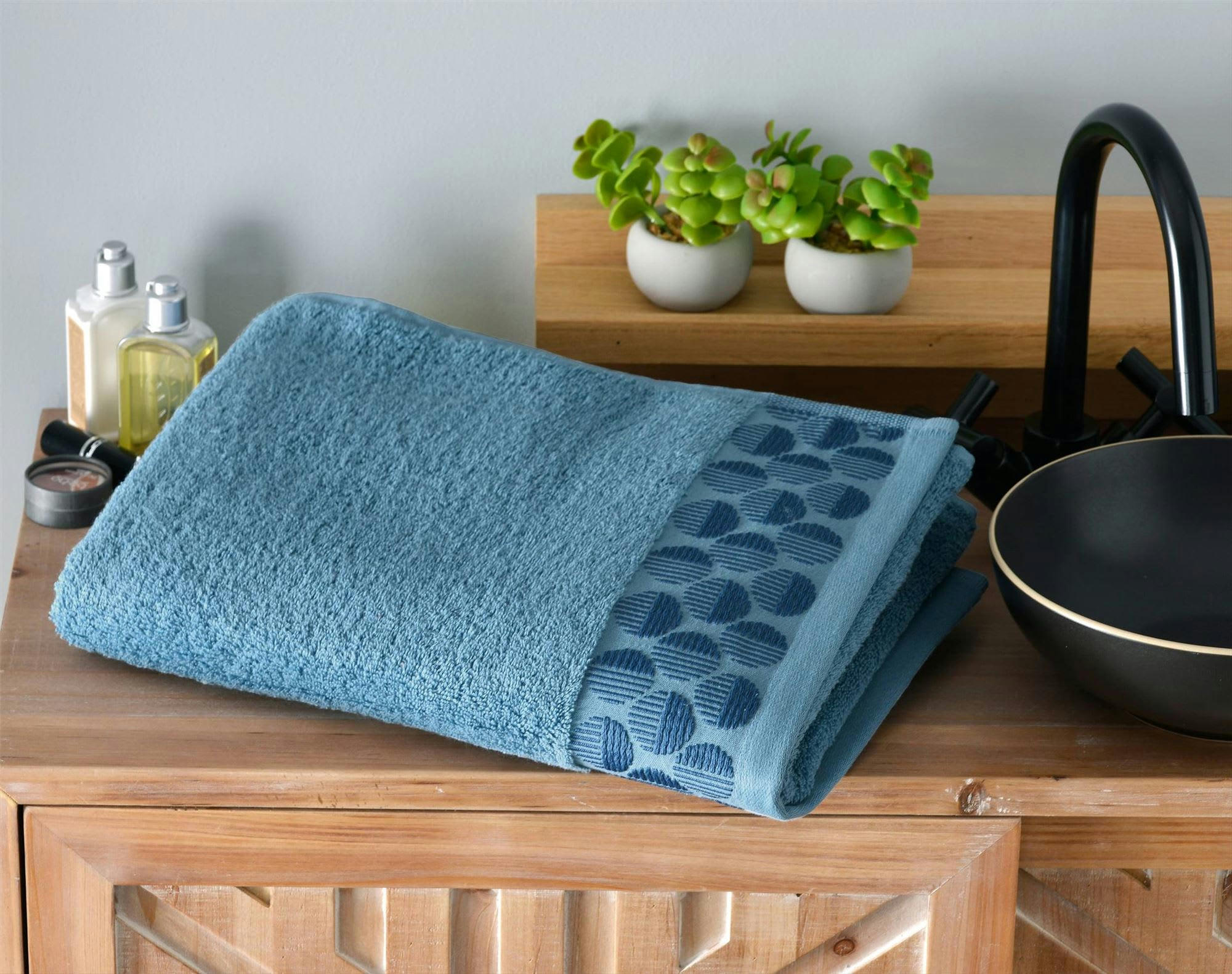 SERVOPTIQUE - Lot de 2 gants de toilette 15x21 bleu en coton 450 g/m²