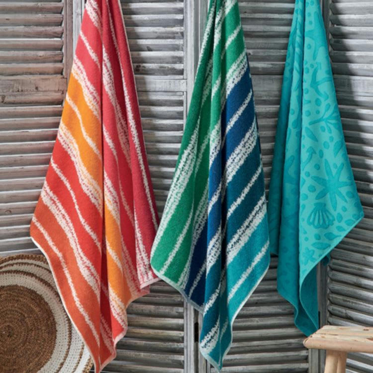 COQUILLAGES - Drap de plage en Coton Bleu 75x150 cm