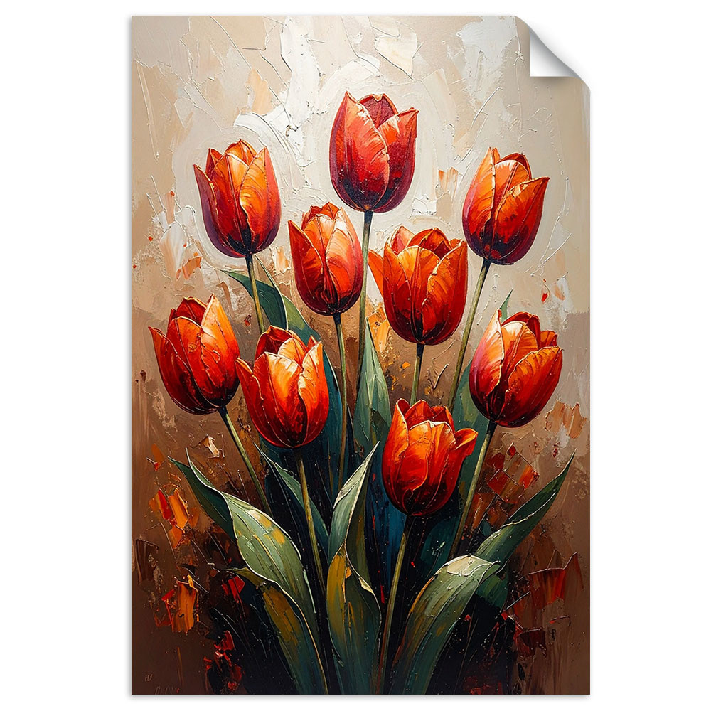 Naklejka na ścianę Feeby Czerwone Tulipany Kwiaty beżowe tło 20x30