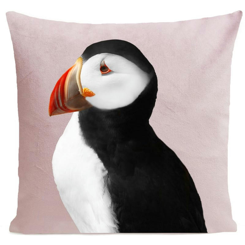- Coussin exotique oiseau velours rose pâle 40x40cm