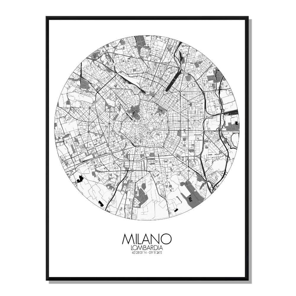 - Affiche Milan Carte ronde 40x50