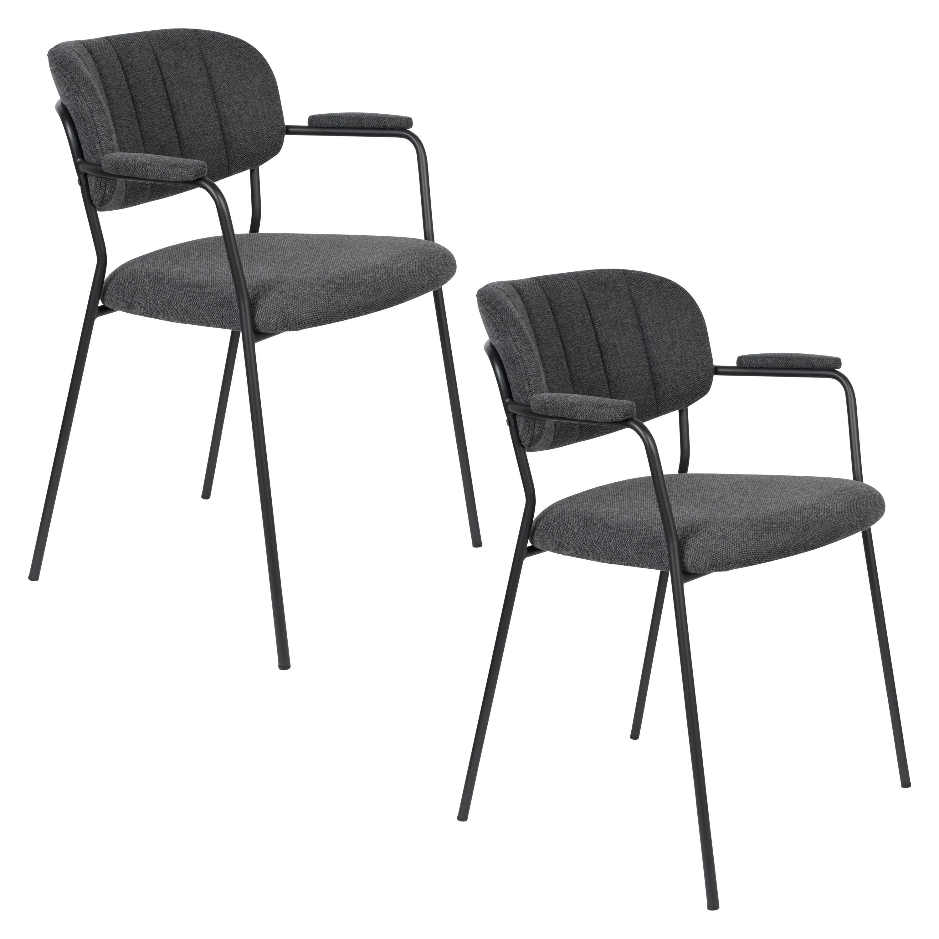 Housecraft Living Jolien Eetkamerstoelen Armleuning Zwart/Donkergrijs - Set van 2