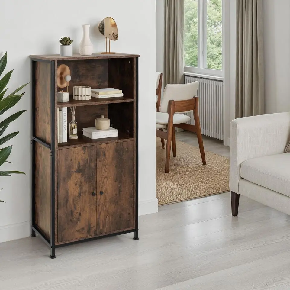 tectake Wandkast Doncaster 60x38x125cm, Industrieel Hout Donker, Rustiek