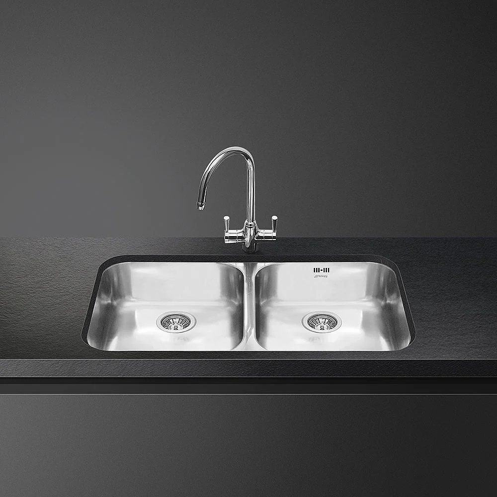 89cm Alba Double Bowl Undermounted Sink Stainless Steel