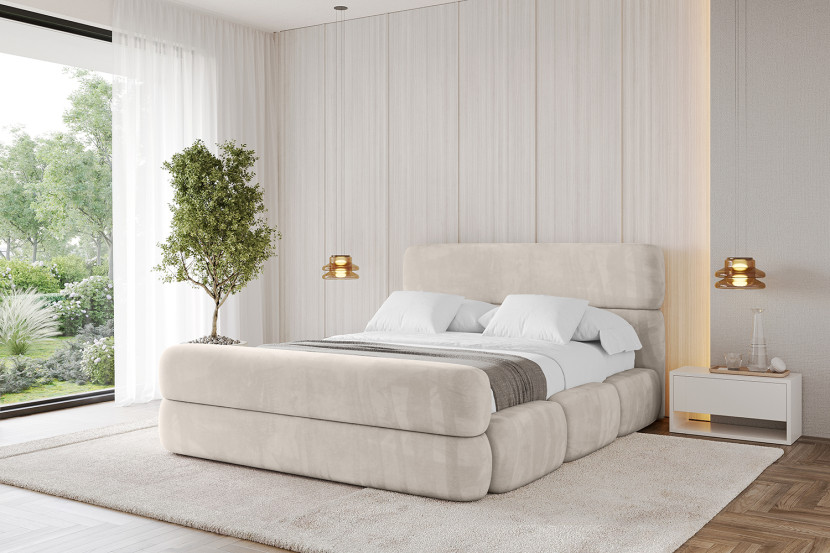 Łóżko tapicerowane z materacem   pojemnikELVA-Z- 120x200 cm Beżowy
