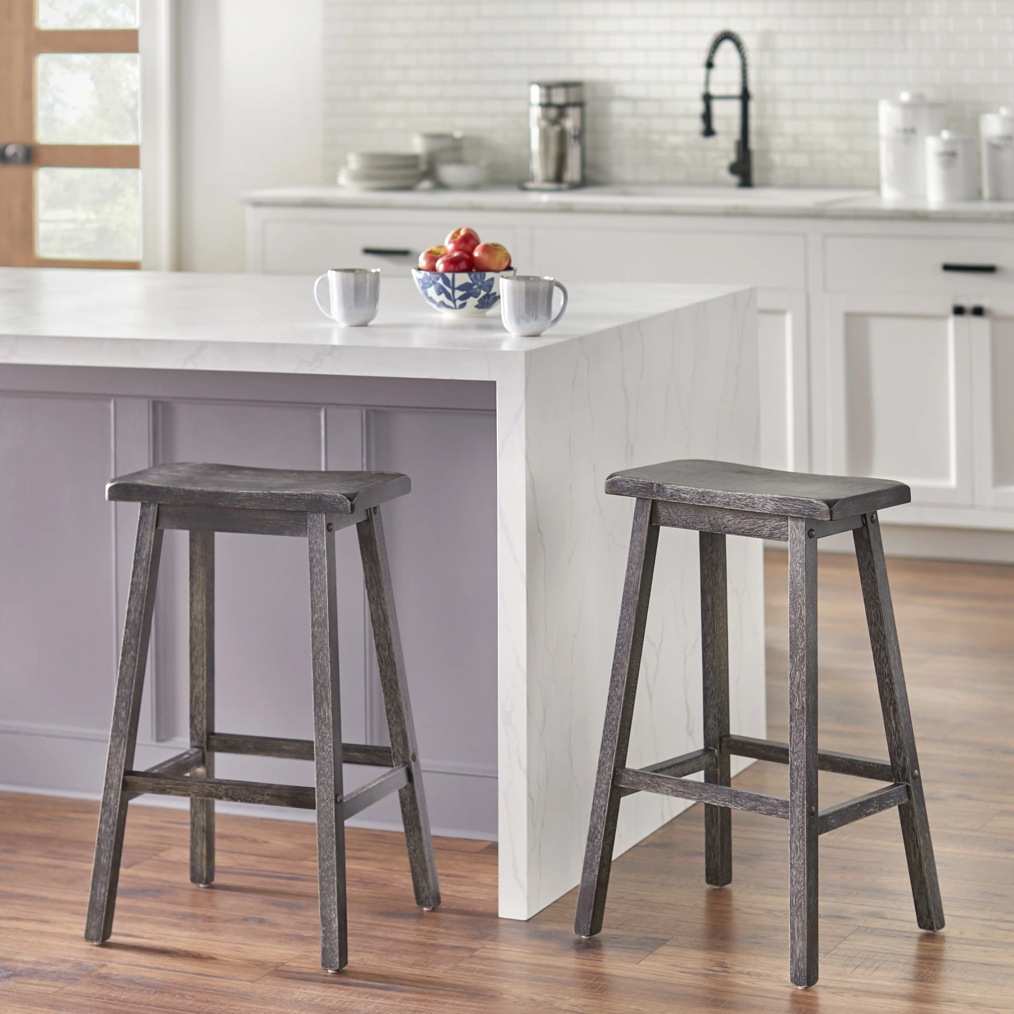 Simple Living Marney 30-inch Solid Rubberwood Saddle Bar Stools (Set of 2)