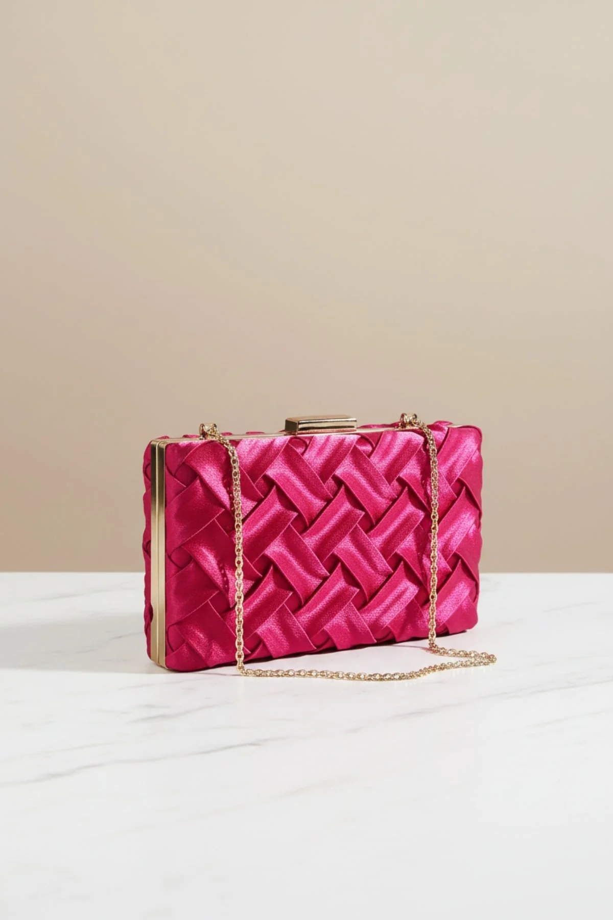 Satin Weave Clutch in Pink