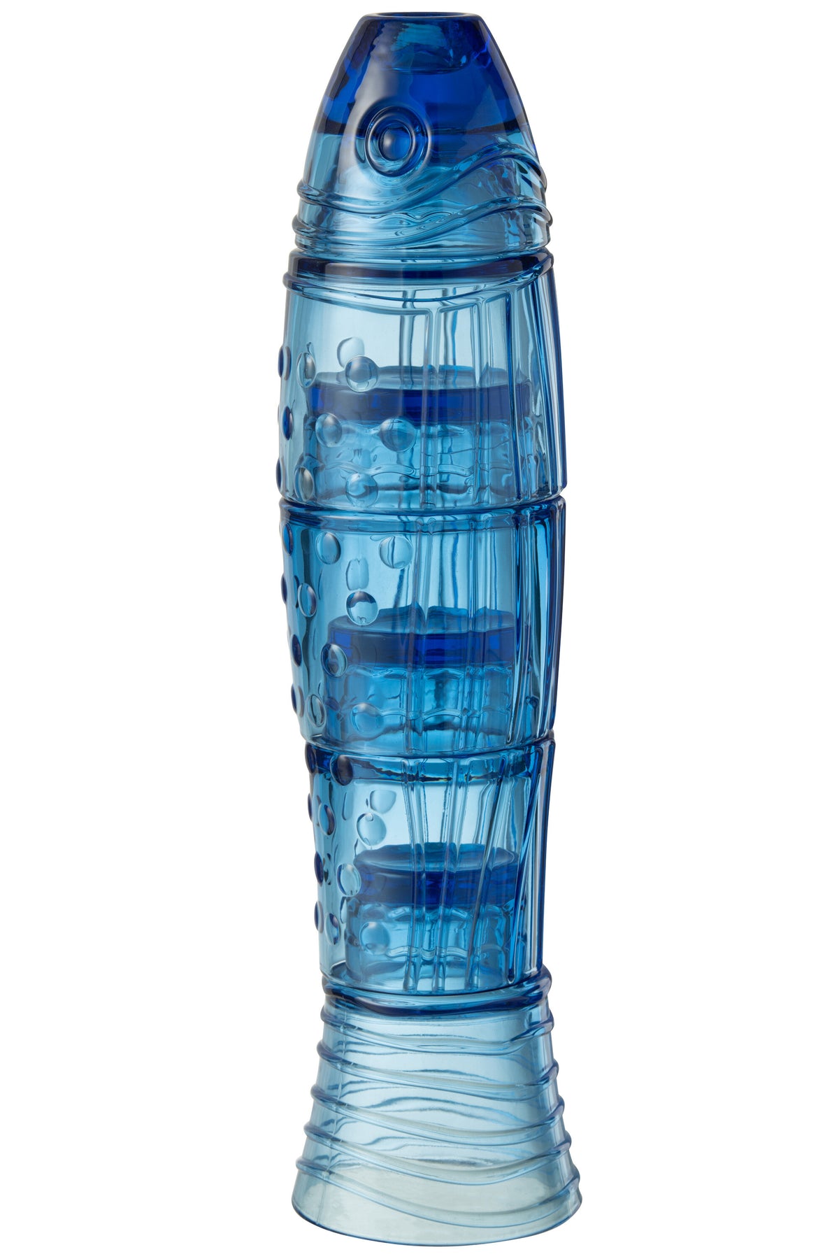 J-Line beker Vis - glas - transparant/blauw - 5 stuks