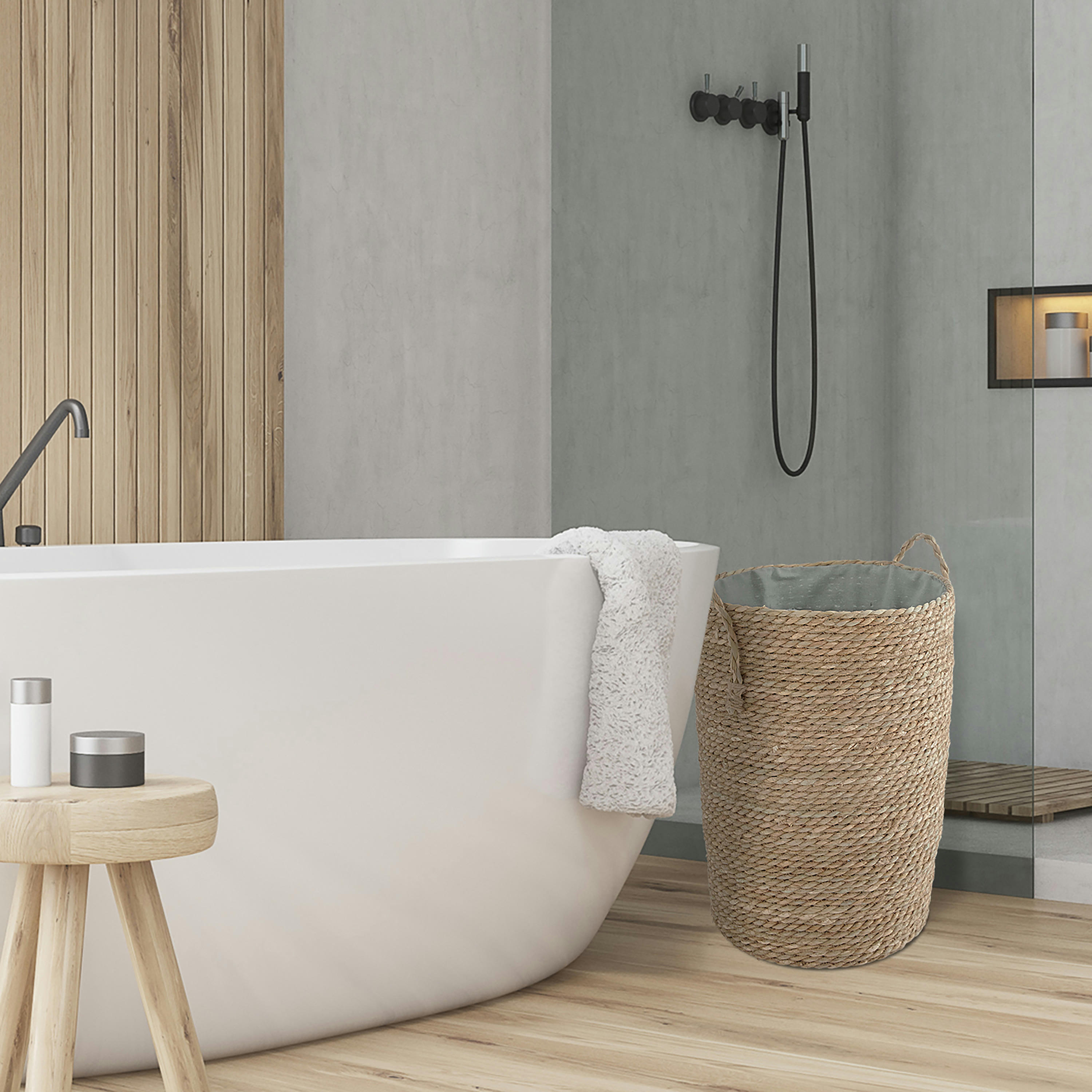 - Panier à linge en jonc de mer tressé bleu 40x40x50cm