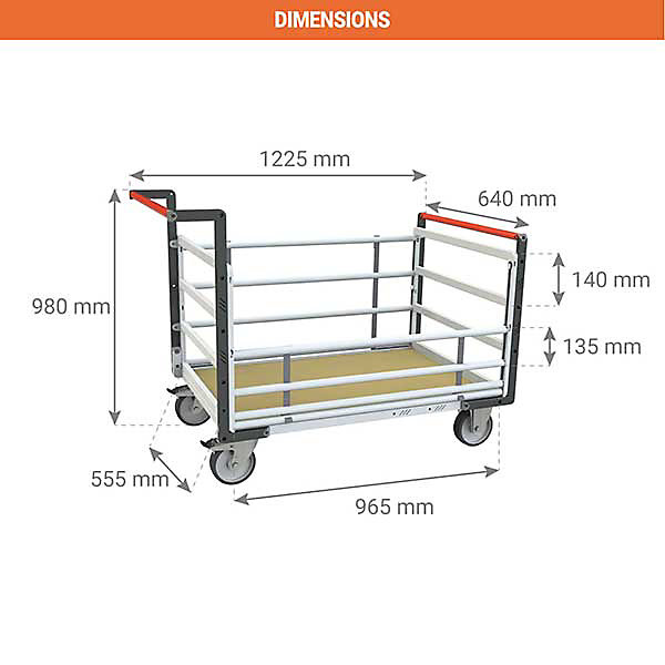 Chariot modulaire 2 dossiers et 2 ridelles réglables - Plateau 965x555mm - Capacité 500kg - 806724515