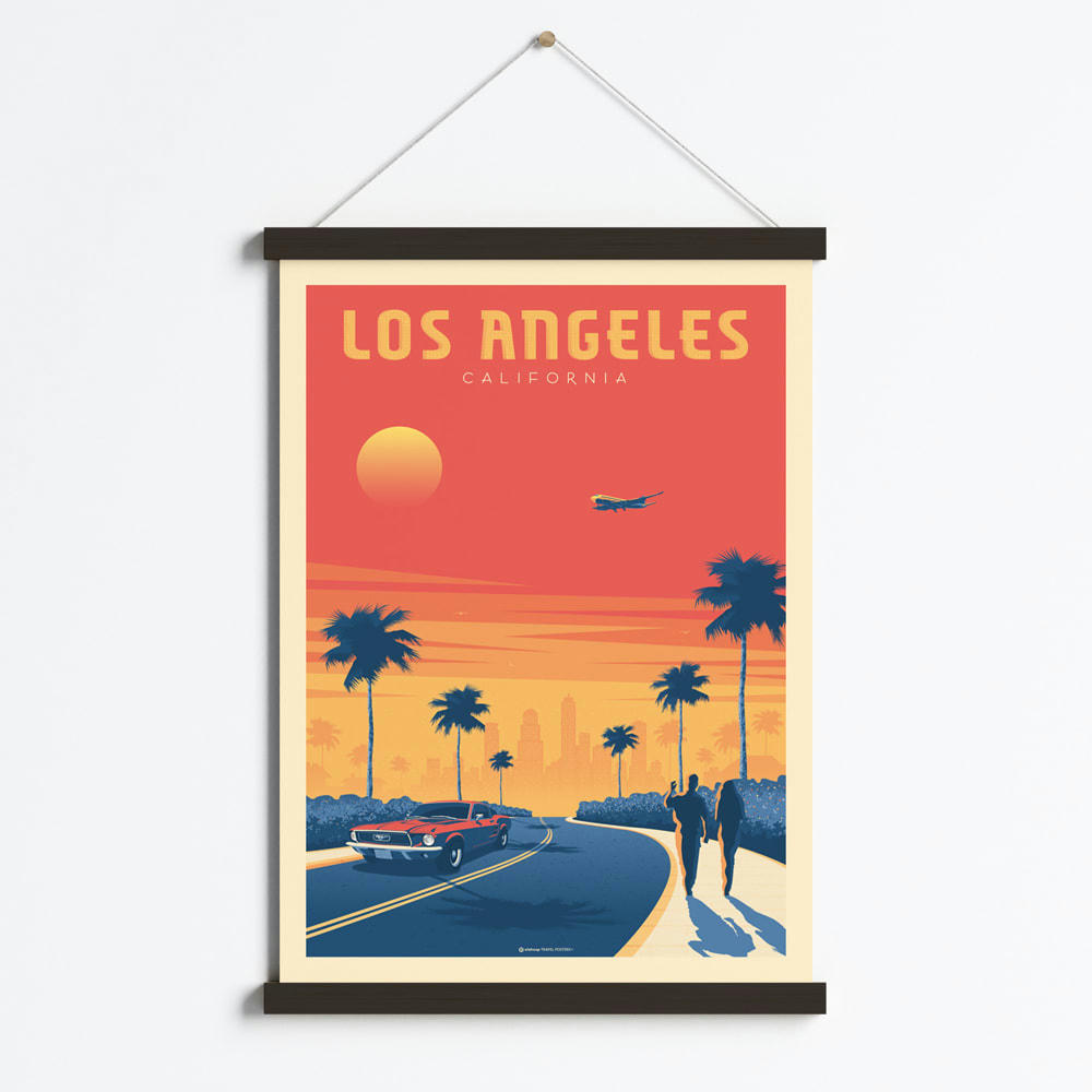 - Affiche Los Angeles Californie + Cadre Magnétique (Bois Noir) 50x70 cm