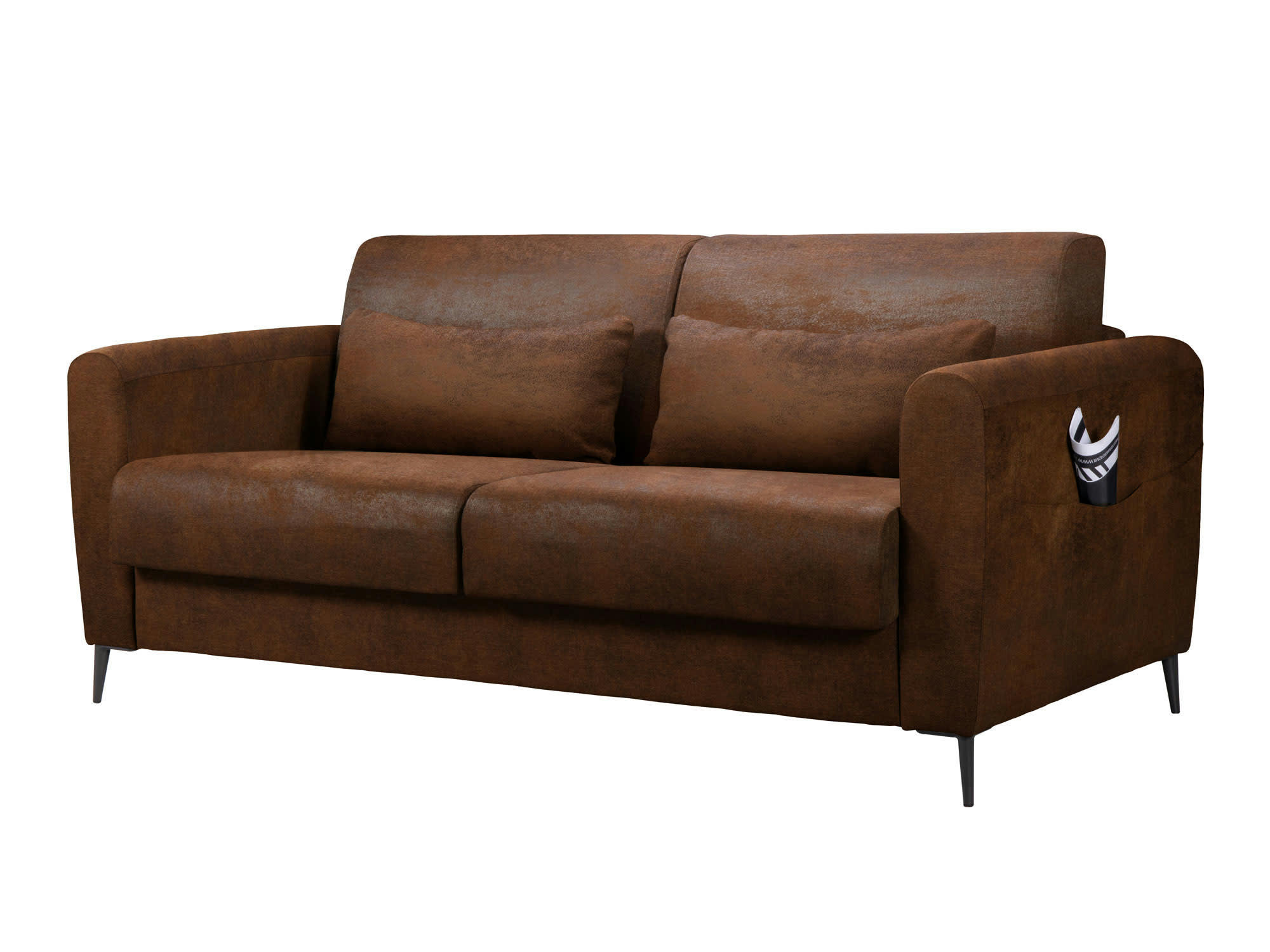 ALLAN - Canapé droit convertible 3 places en microfibre marron