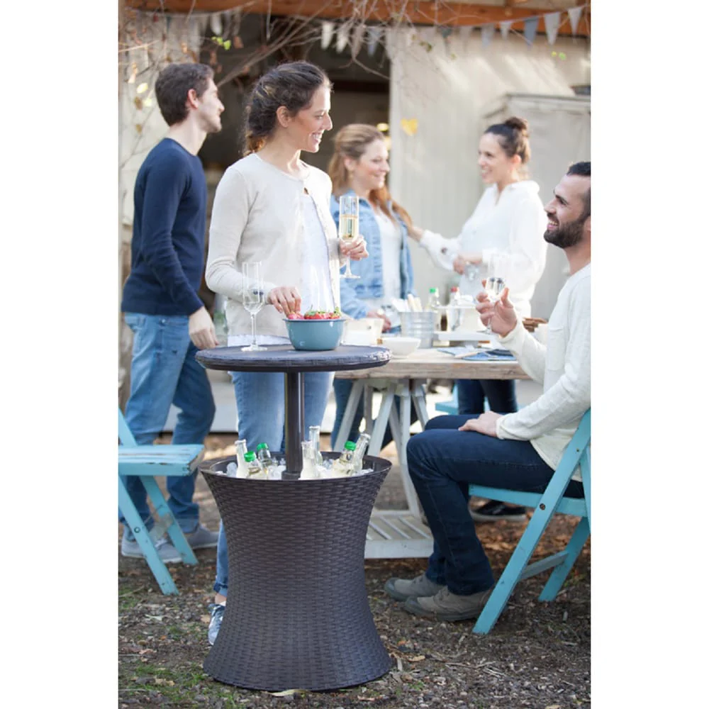 Keter Wicker Outdoor Ice Cooler With Pop-Up Table, Brown