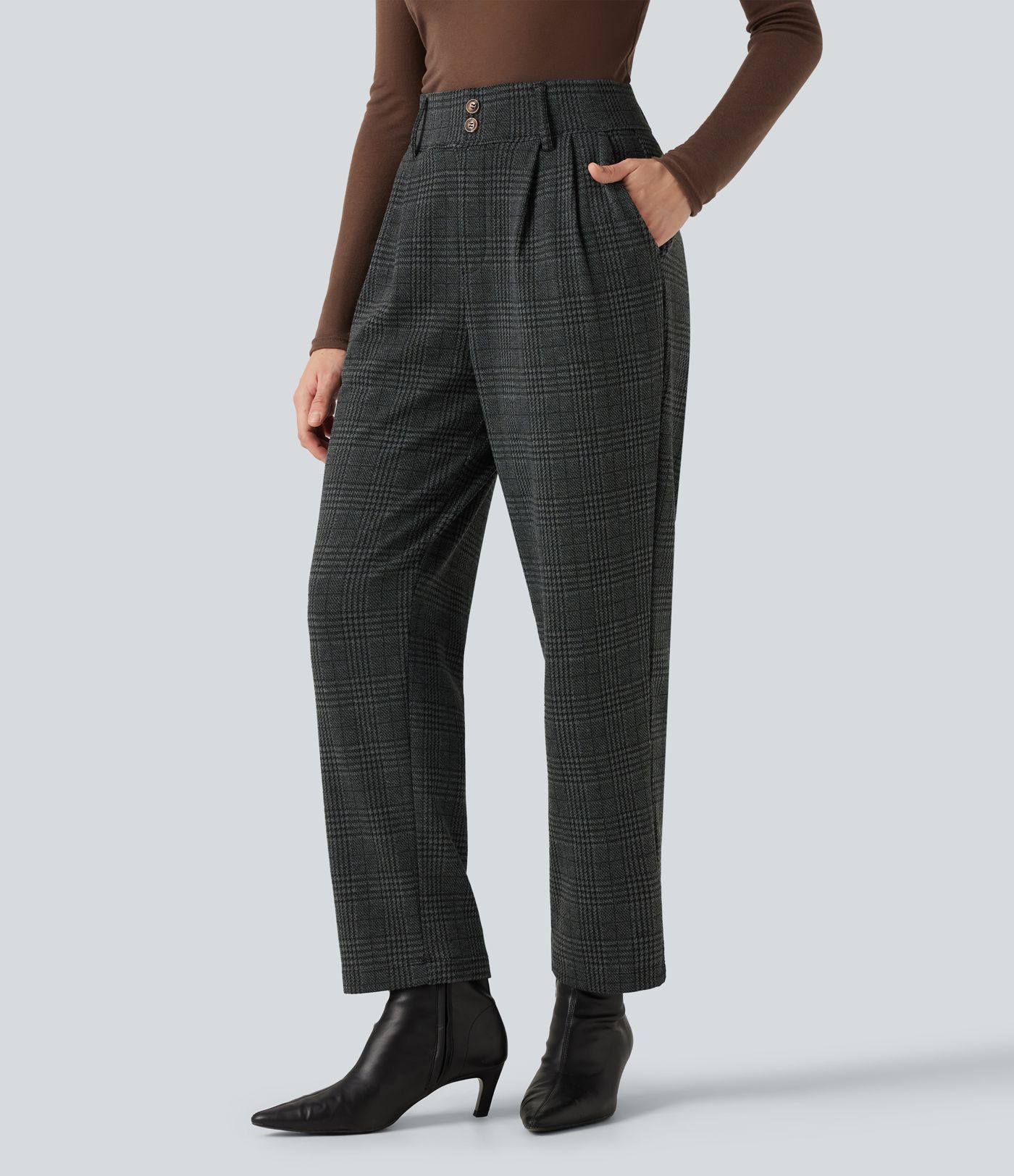 Pantalon de bureau fuselé Halara Flex™ taille haute à motif pied-de-poule avec poches