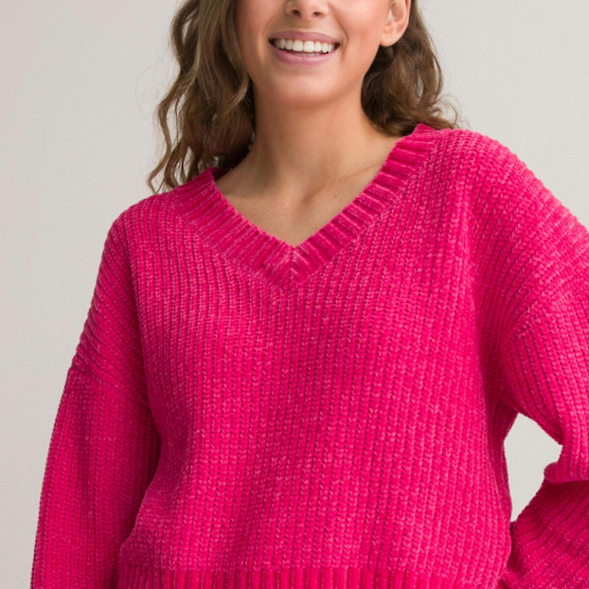Pull col V en maille chenille