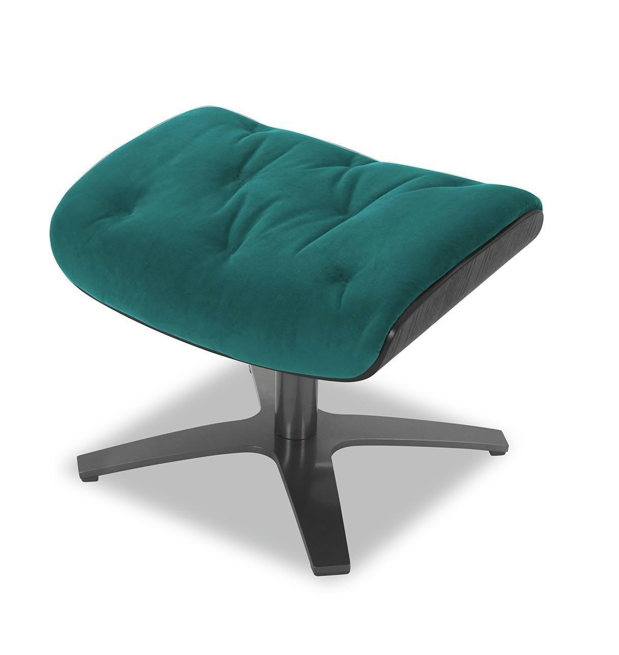 ALUDRA - Pouf Velours bleu pétrole et Chêne Noir - Velours Bleu Pétrole