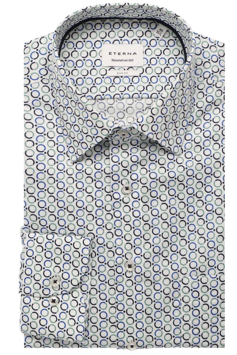 ETERNA Slim Fit Hemd blau/grün, Bedruckt (extra langer Arm)