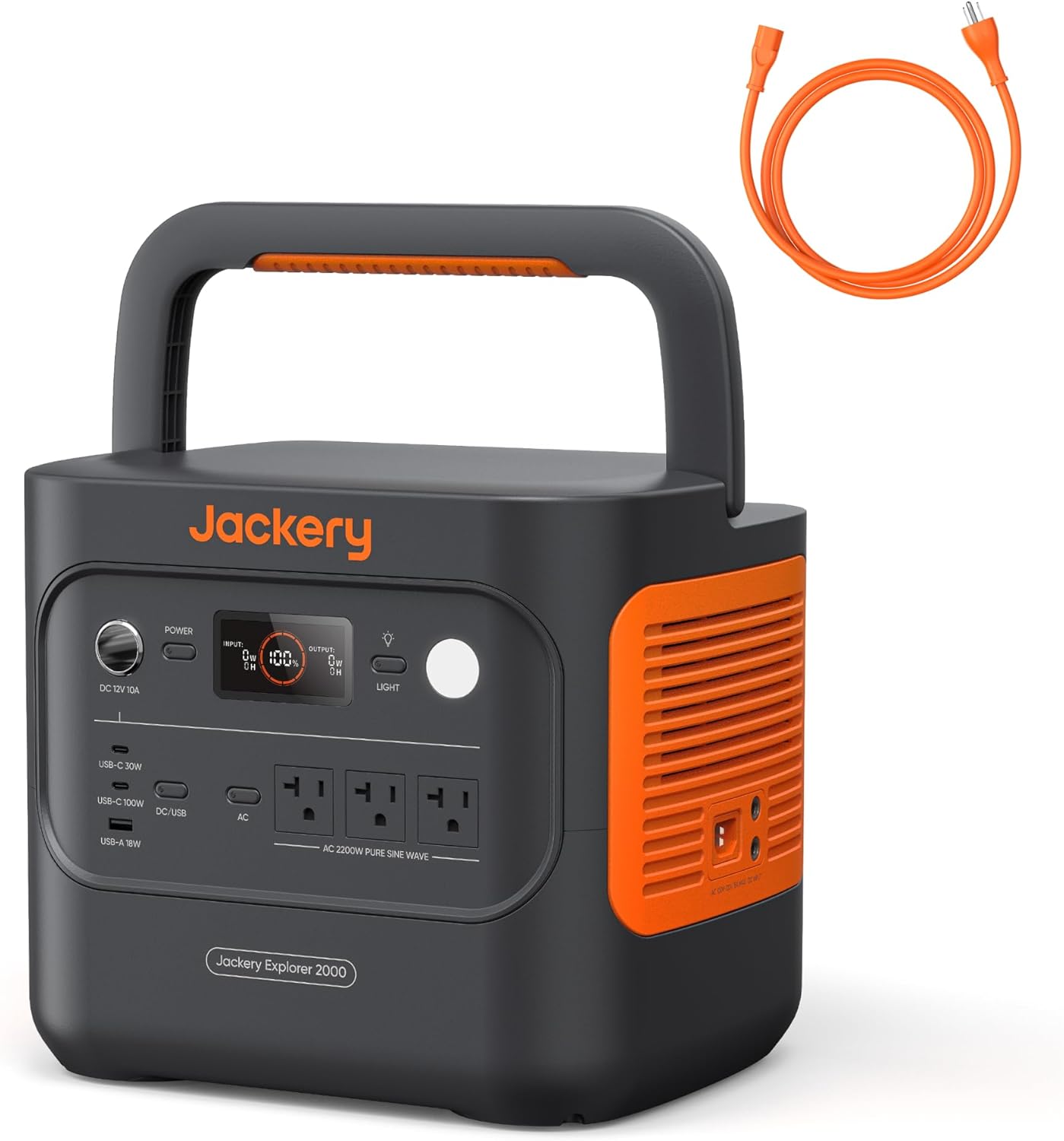 Jackery Explorer 2000 v2 Portable Power Station with AC Charging Cable  2040Wh LFP Home Backup Battery  2200W AC Output  Solar Generator for Emergencies  Power Outages  Camping(Solar Panel Optional)