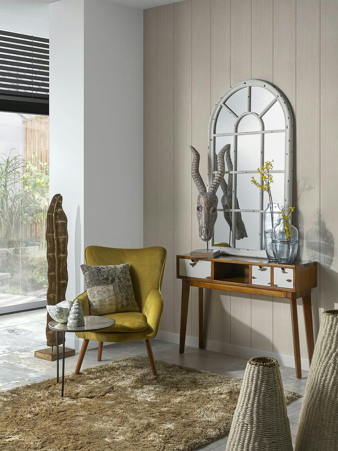 NORDIC - Console en bois marron et tiroirs blancs L 110 cm