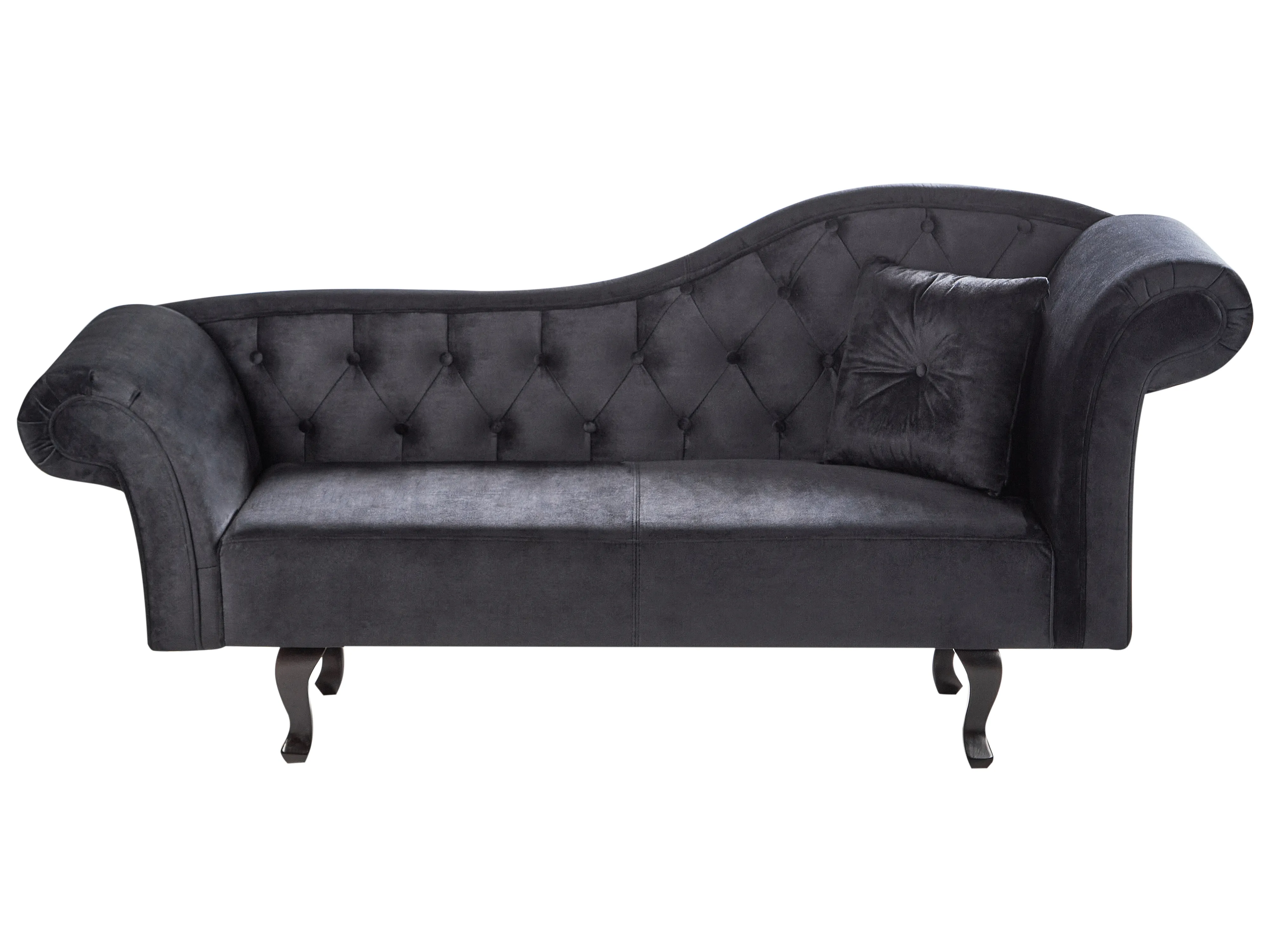 Left-Hand Chaise Longue LATTES II Velvet Black with Cushion