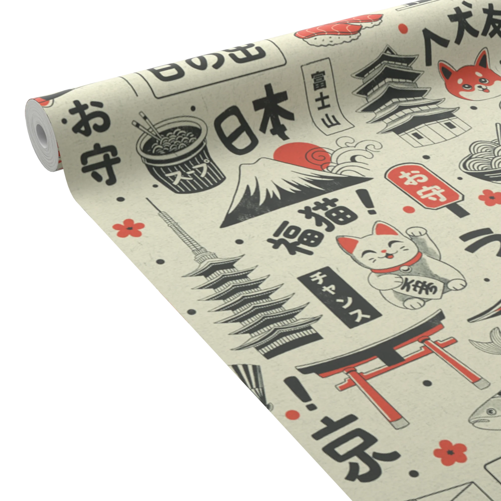 4MURS Papier peint intissé KAWAII noir et rouge orangé