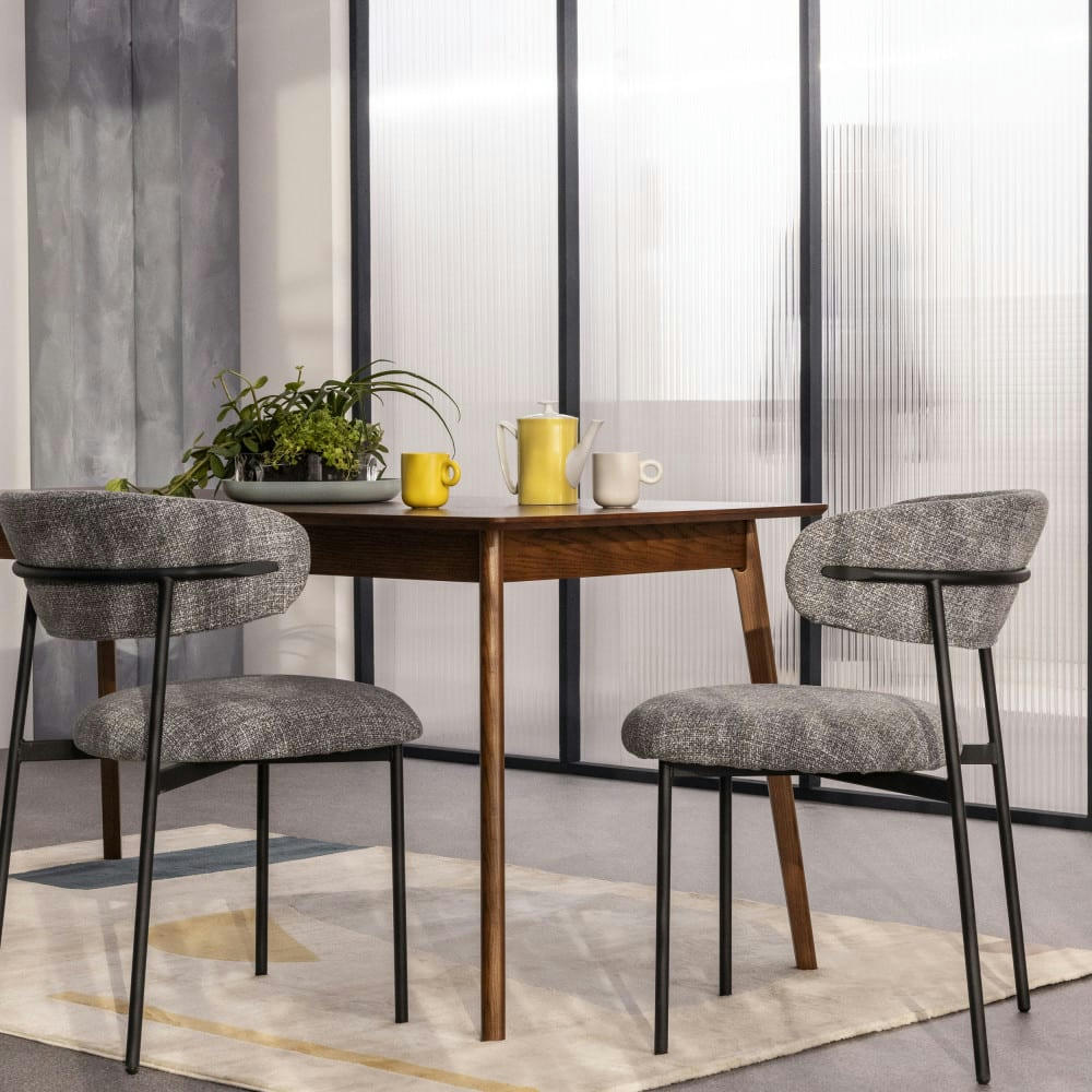 ESTER - Lot de 2 chaises en tissu et métal gris chiné