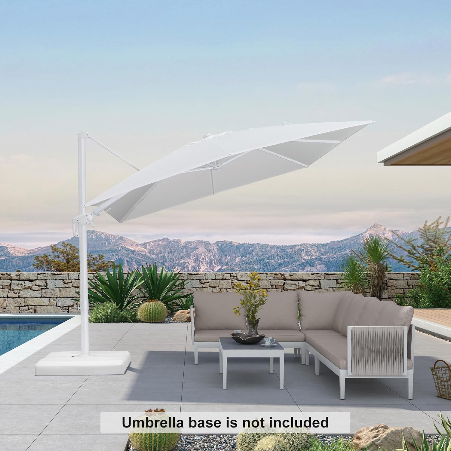 PURPLE LEAF 9' X 12' Right-left Tilt Patio Umbrella Swivel White Cantilever Umbrella with Tilt Aluminum Outdoor Umbrella with 360° Rotation for Deck Pool Garden, White