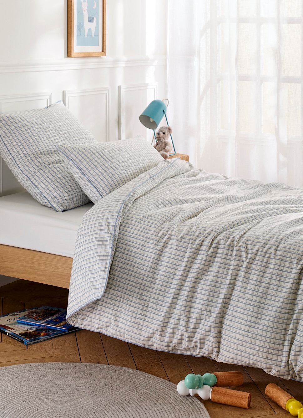 HOUSSE DE COUETTE ENFANT à CARREAUX TARTAN BLEU