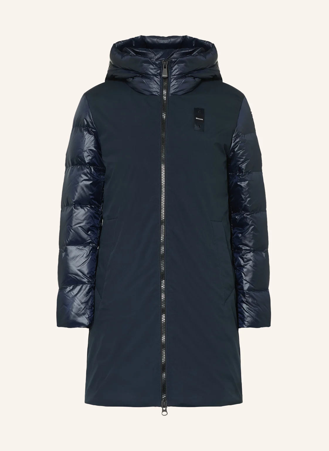 Blauer Daunenmantel SAWYER im Materialmix