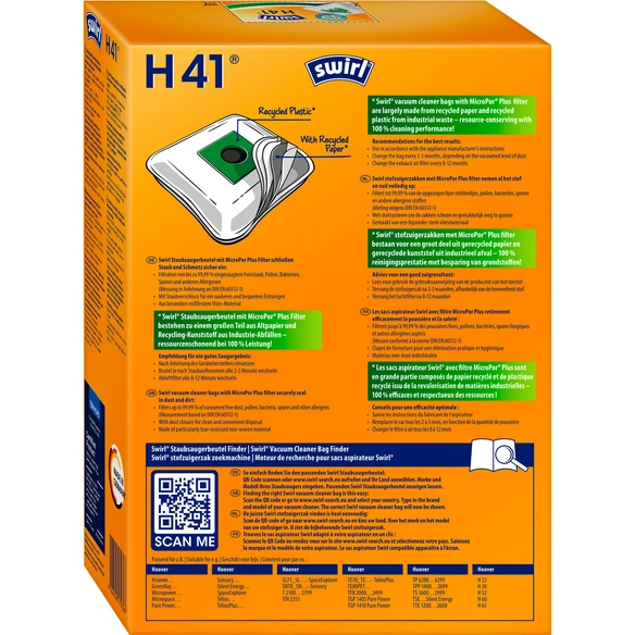 Staubsaugerbeutel »MicroPor® Plus«, aus Vlies, 4 Beutel   1 Filter, H41