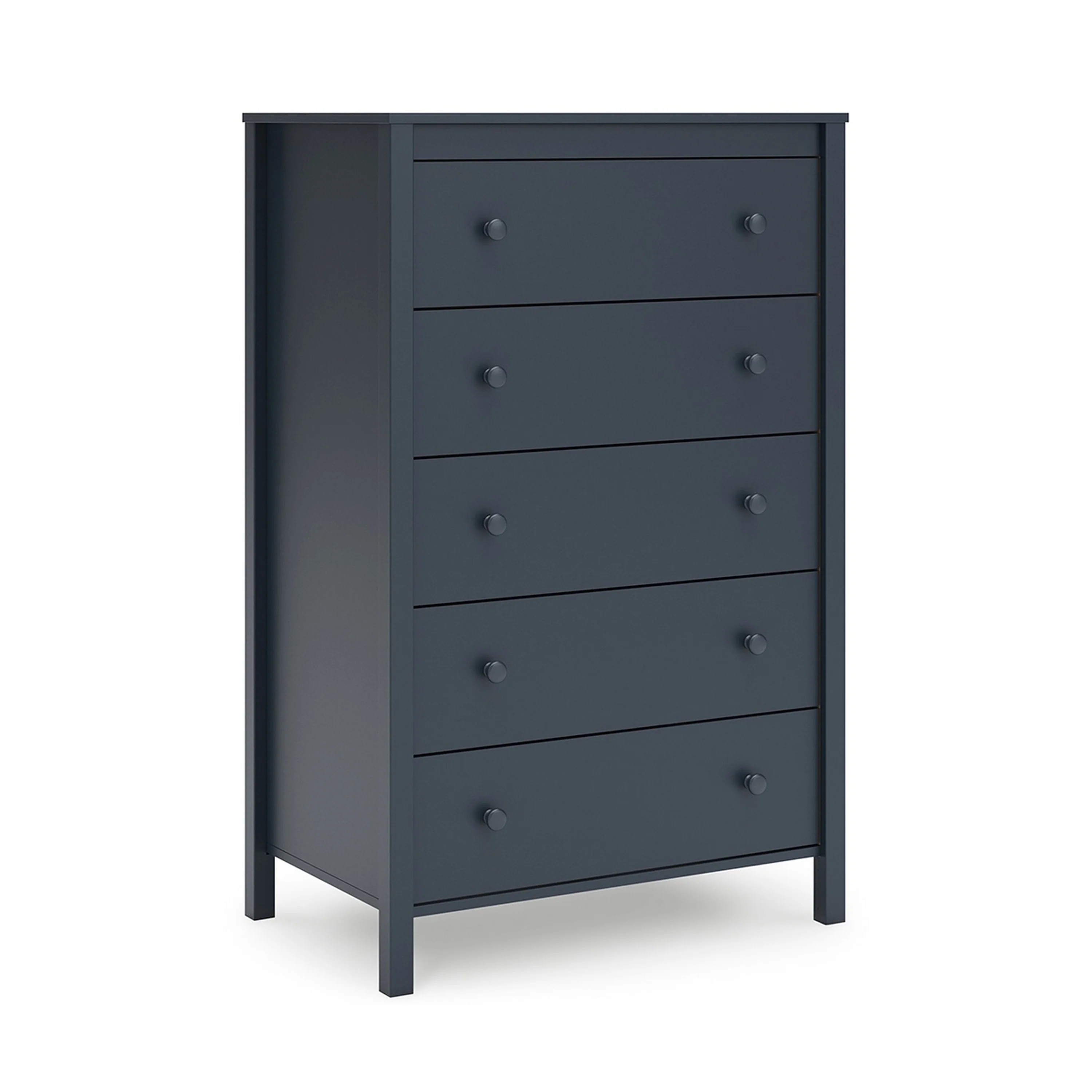Cian Tall Dresser Chest, 5 Drawers, Knobs, Navy Blue Wood, 50 Inch