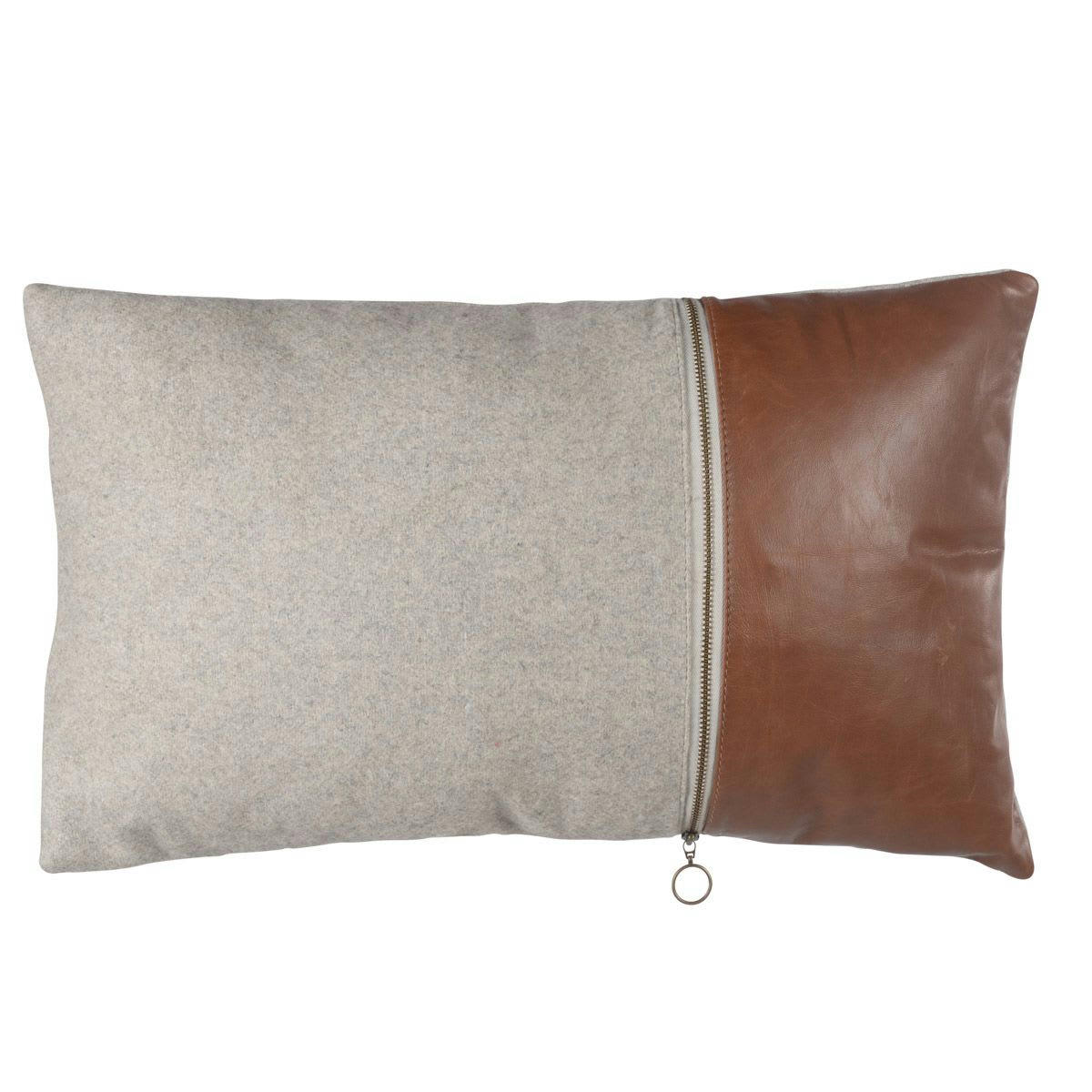 FORKS - Coussin gris et cuir marron