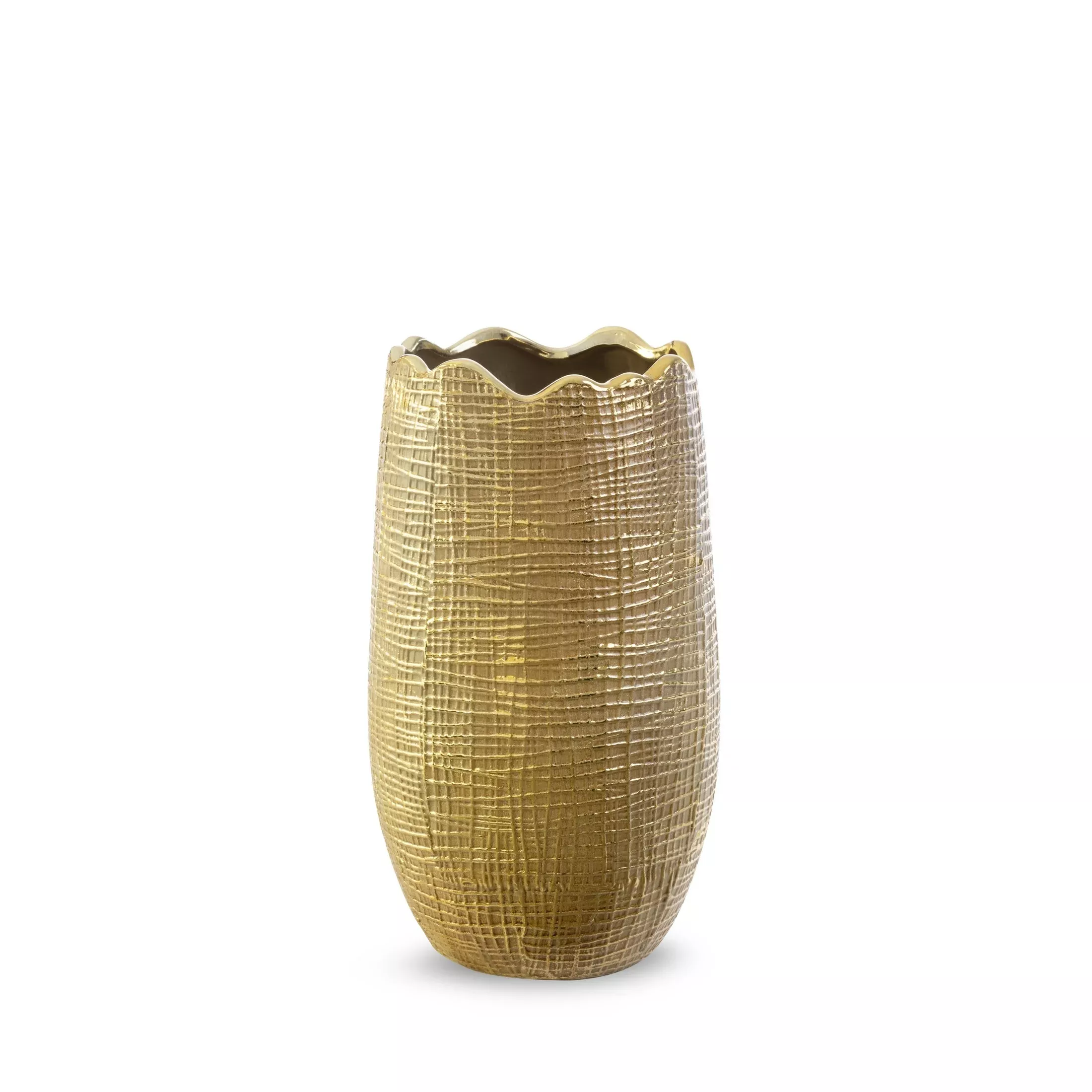 Wazon ceramiczny brązowo-złoty z wytłaczanym wzoremśrednica 18x23 cm SELMA