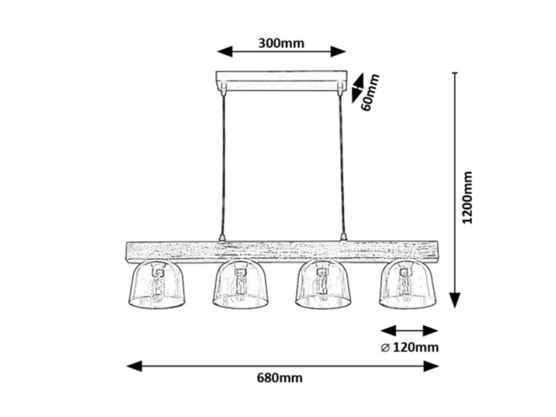 Lampa wisząca szary dąb-szkło dymne Cardamom 4xE14x40W Rabalux