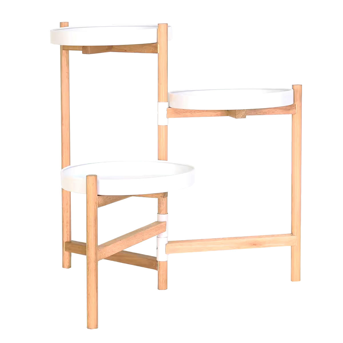 Panacea Nordic 3-Tier Folding Wood Plant Stand with Metal Trays