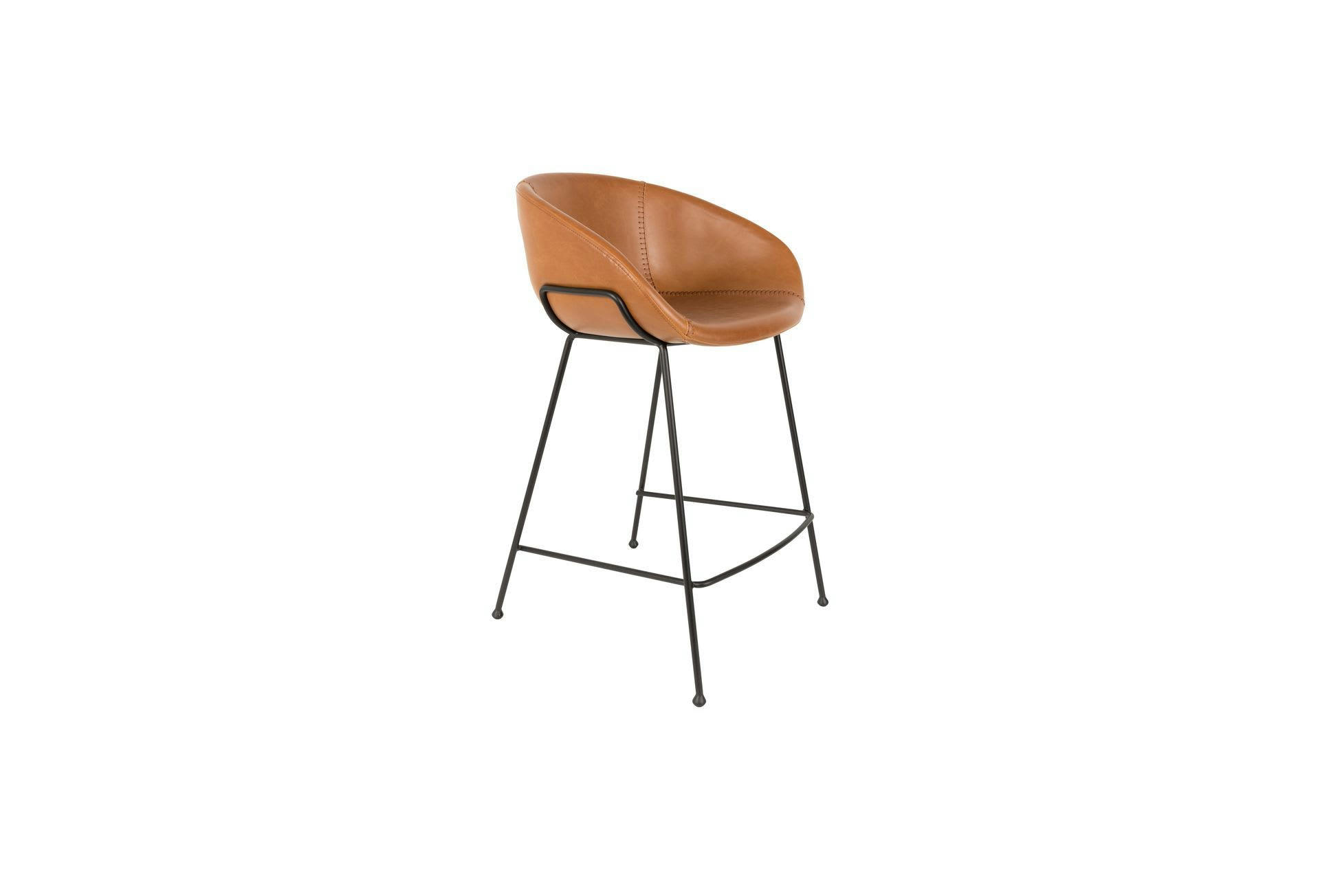 FESTON - Tabouret de comptoir en cuir marron