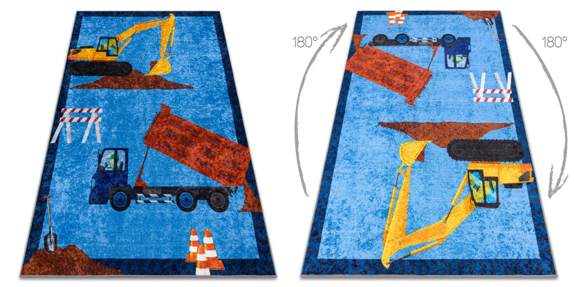 Dywan do prania JUNIOR 51827.803 Ciężarówka, koparka dla 80x150 cm