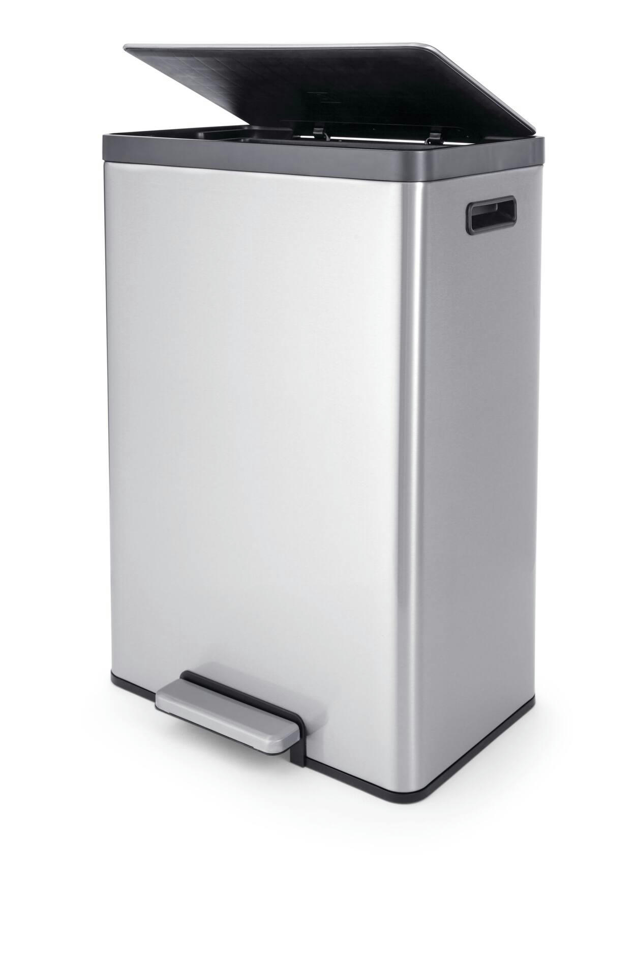 type A Wide Stainless Steel Rectangular Step Garbage Can with a Slow Close Lid, 45-L