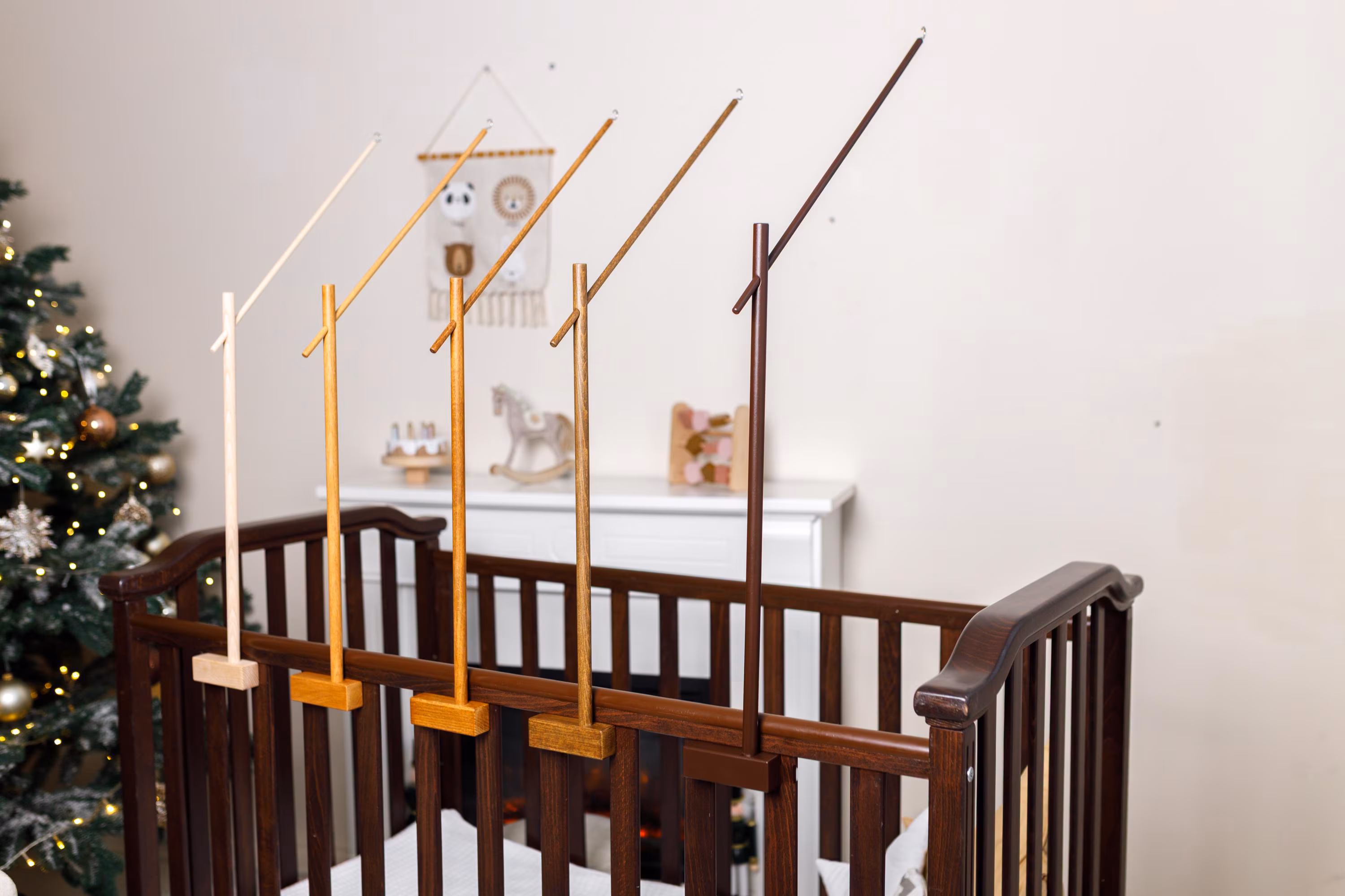 Natural Wood Baby Crib Mobile Hanger Arm: Universal Fit