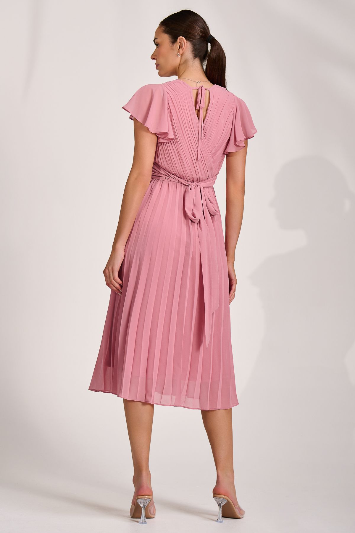 Jolie Moi Ruffle Pleated Chiffon Midi Dress