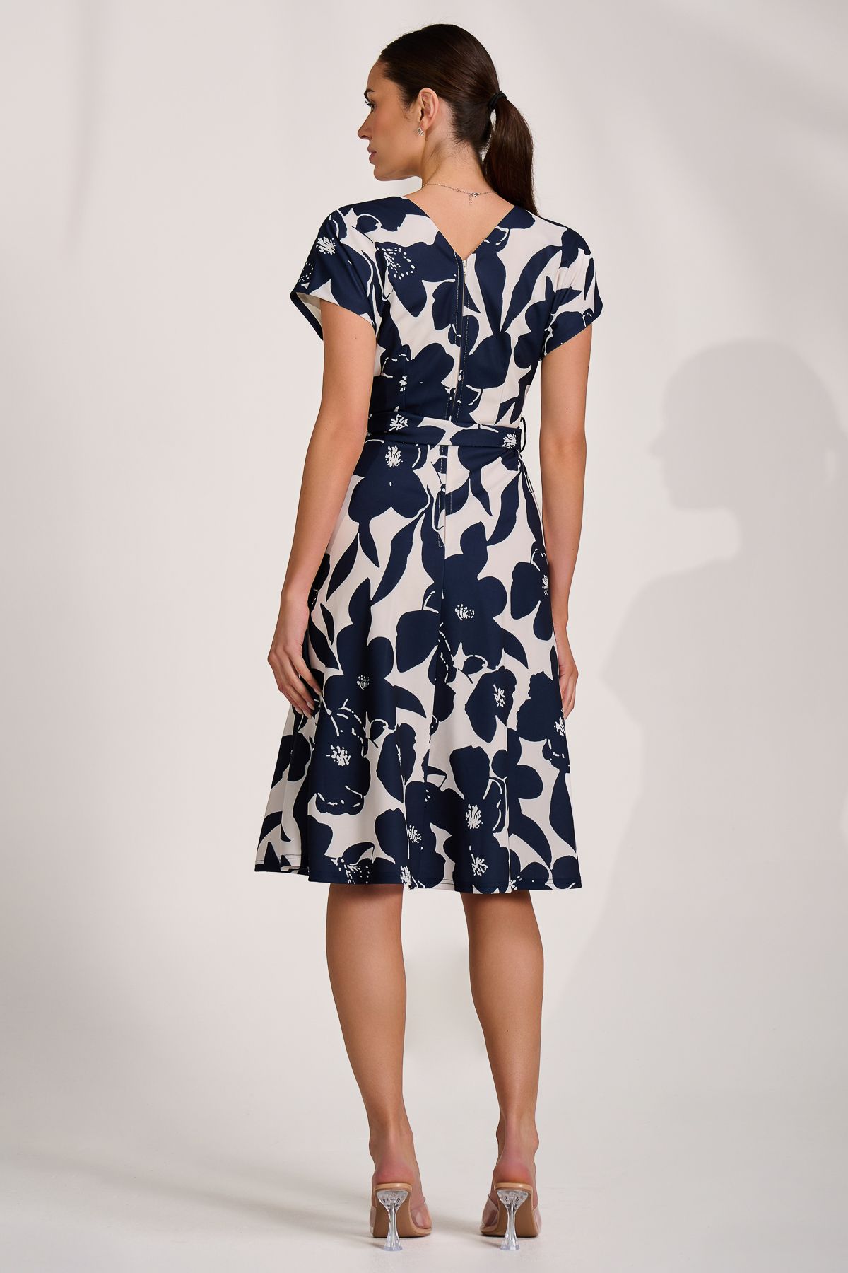 Jolie Moi V Neck Print Scuba Midi Dress