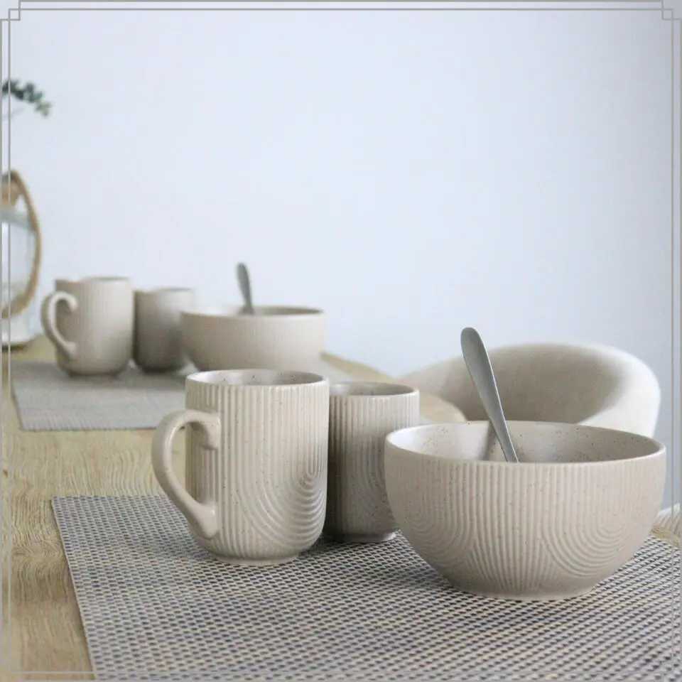 OTIX Koffiekopjes Zonder Oor Set van 6 Koffietassen Theemok 190ml Aardewerk TEAK